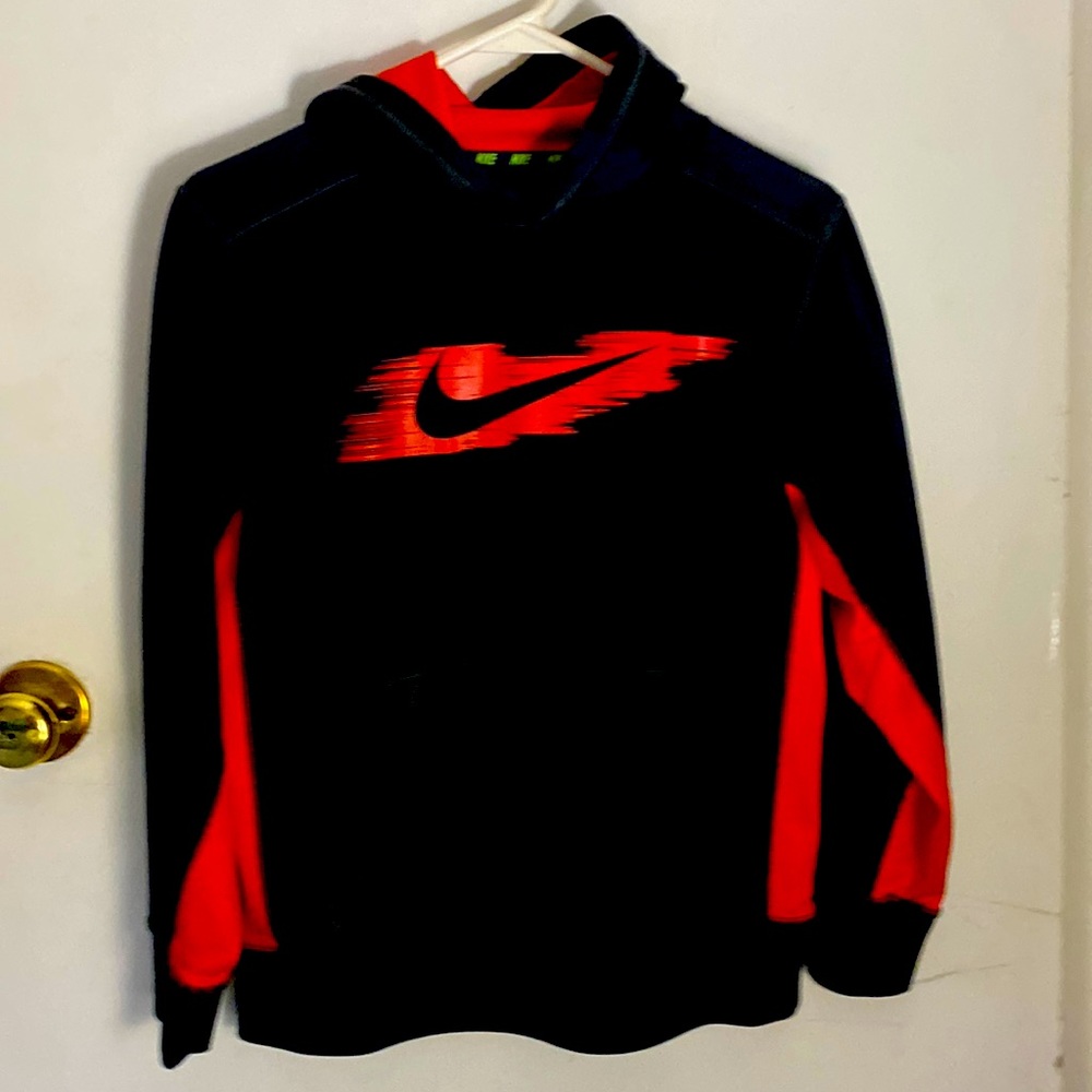 Nike boys lg hoodie great condition charcoal black with orange- red no issues